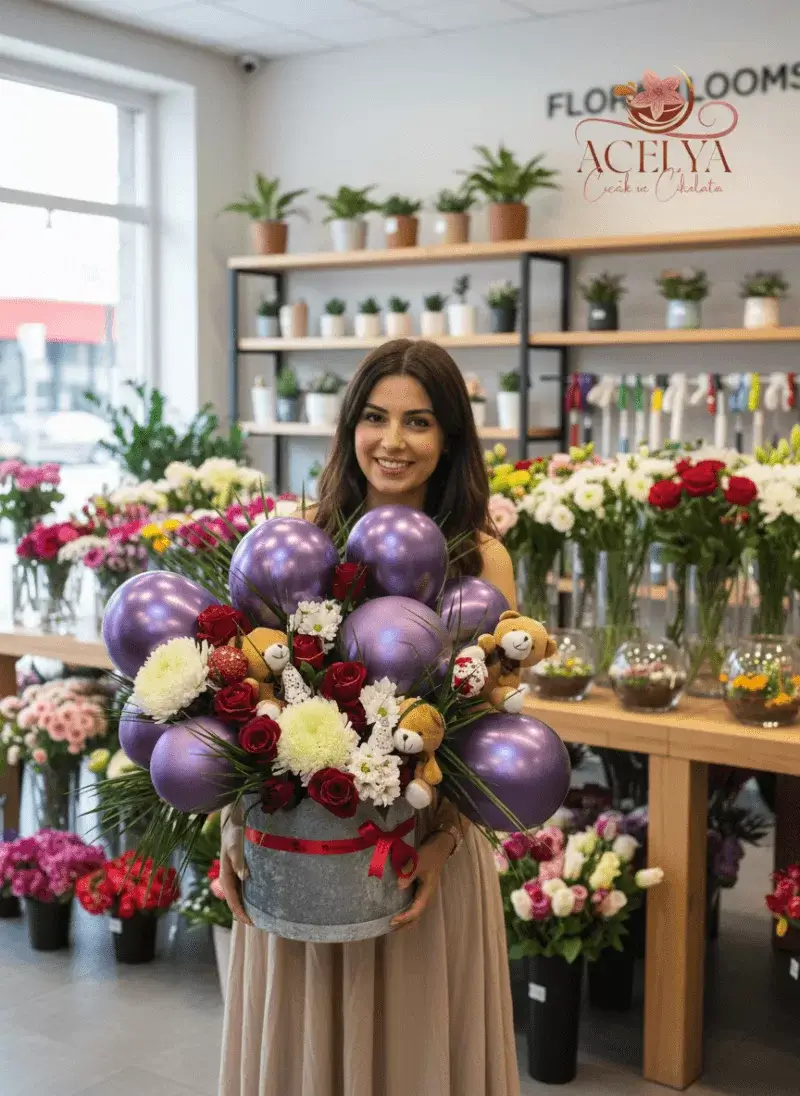 Mor Balonlu Dev Kutulu Aranjman