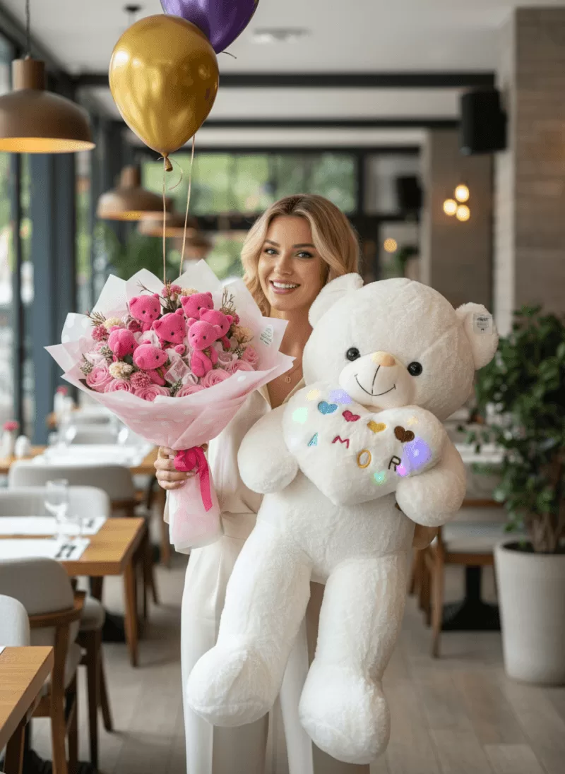 Ayıcık Balonlu Pembey Buket