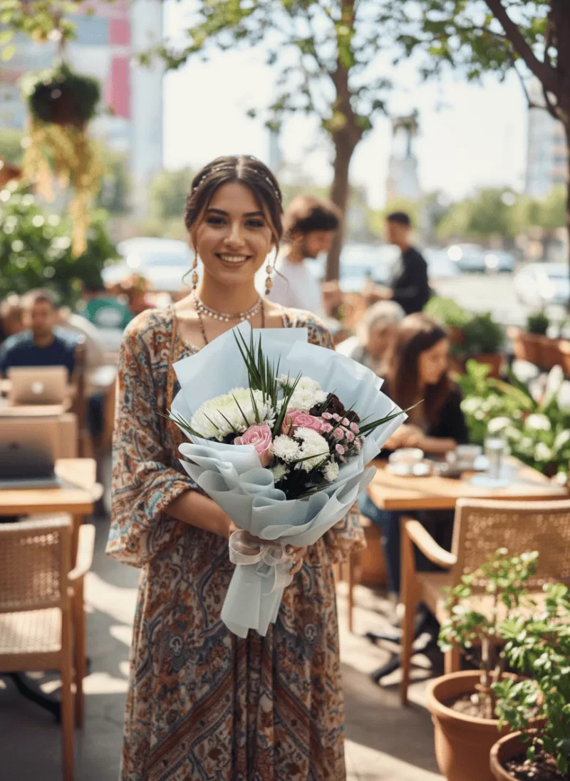 Doğal Tonlarda Pastel Çiçek Buketi
