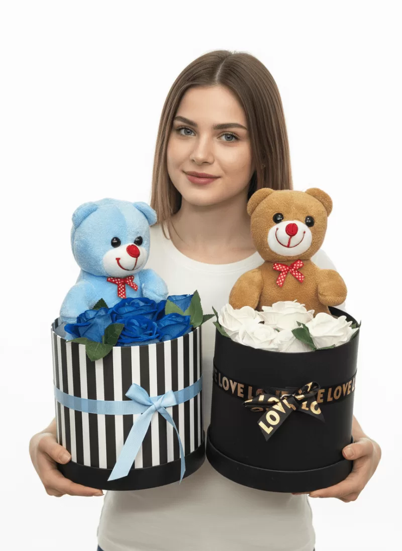Mavi & Kahve Ayılı Rose Box