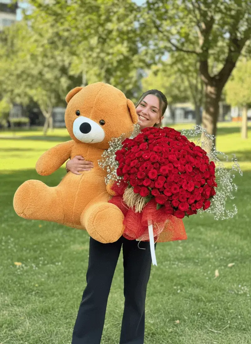 Dev Ayı + Dev Gül Buketi