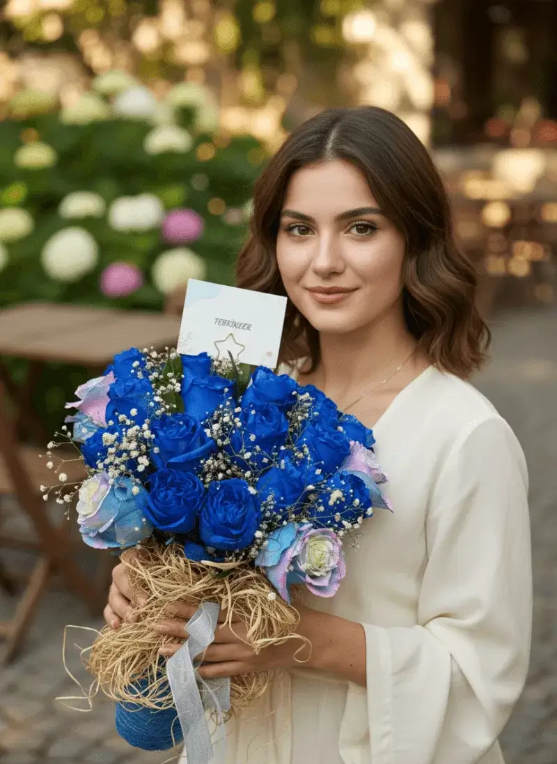 Mavi Gül Tebrik Buketi