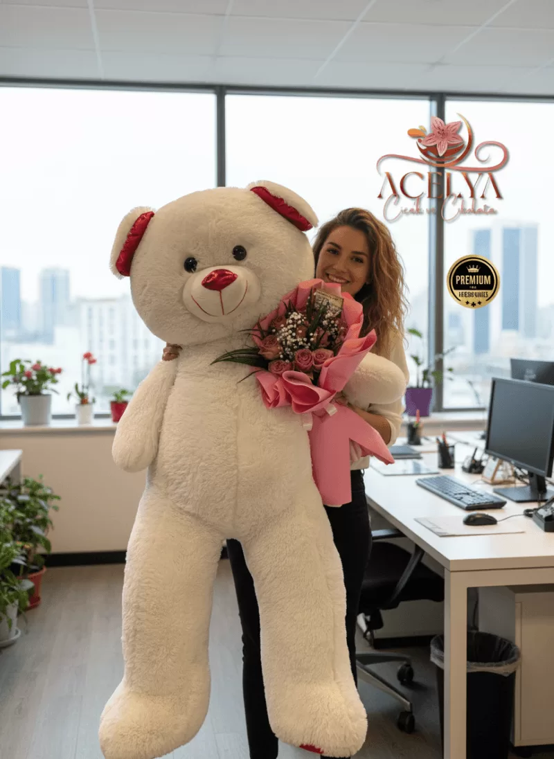 Dev Beyaz Ayı + Gül Buketi Set