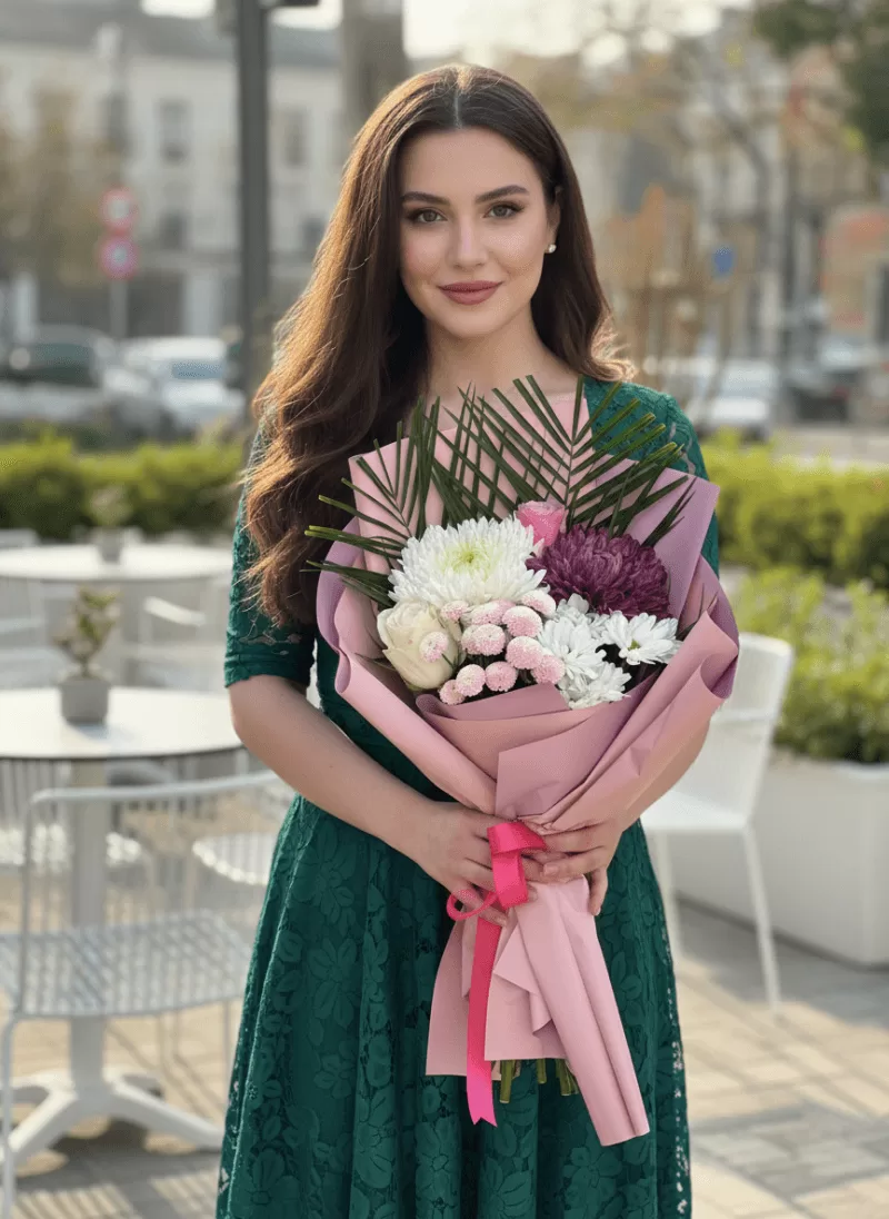 Pembe – Beyaz – Mor Tonlarda Çiçek Buketi