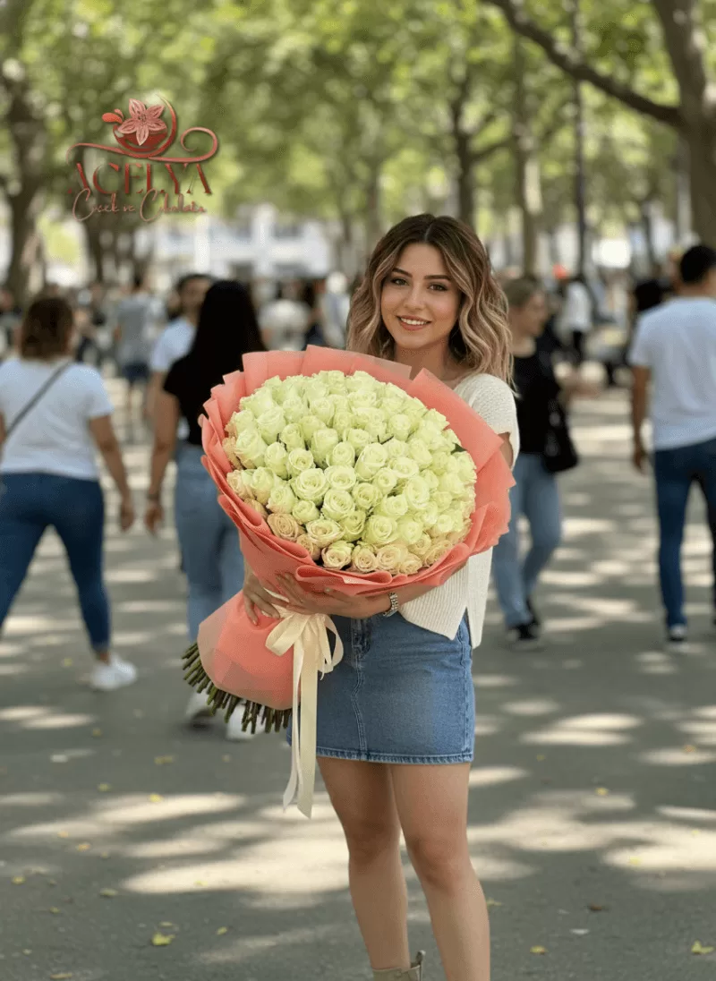 101 Beyaz Gül Buketi – Premium Seri