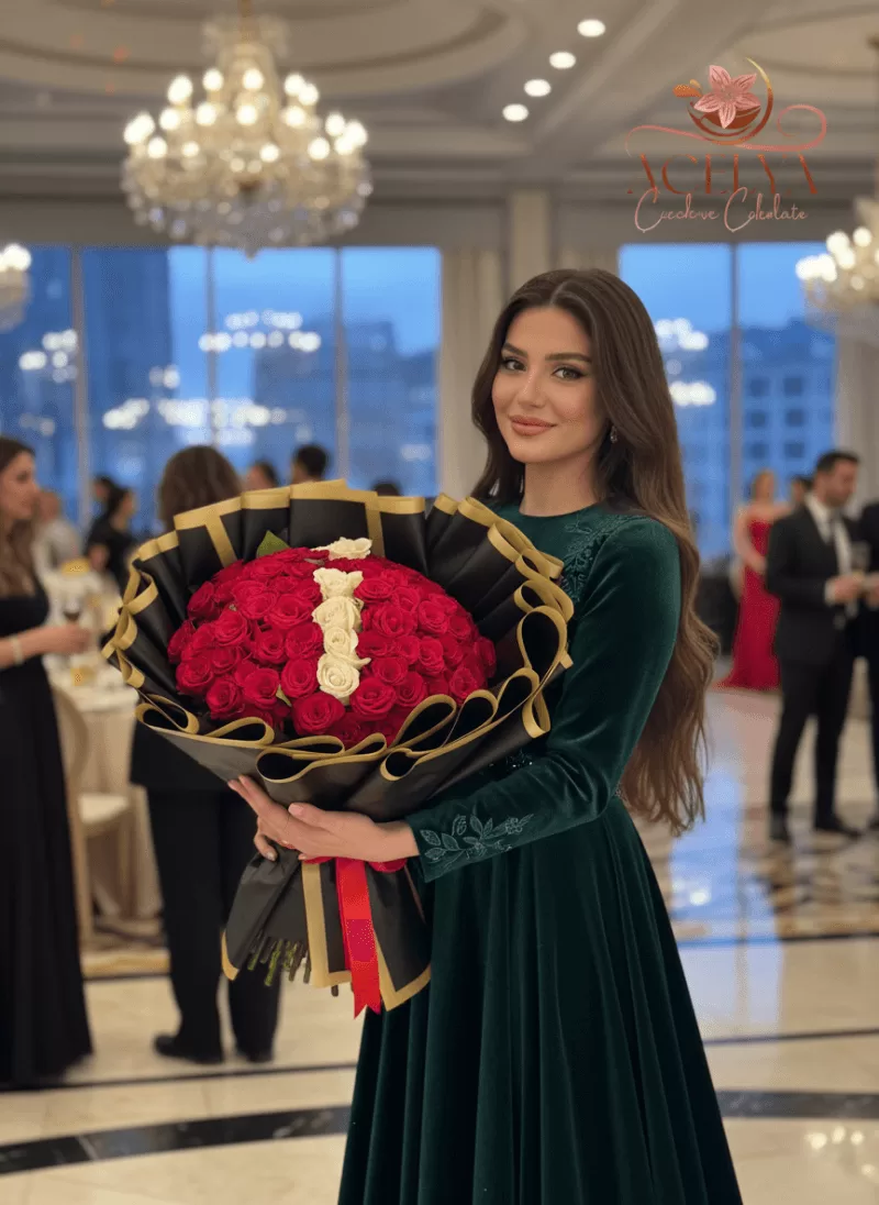 İ Harfli Dev Kırmızı Gül Buketi