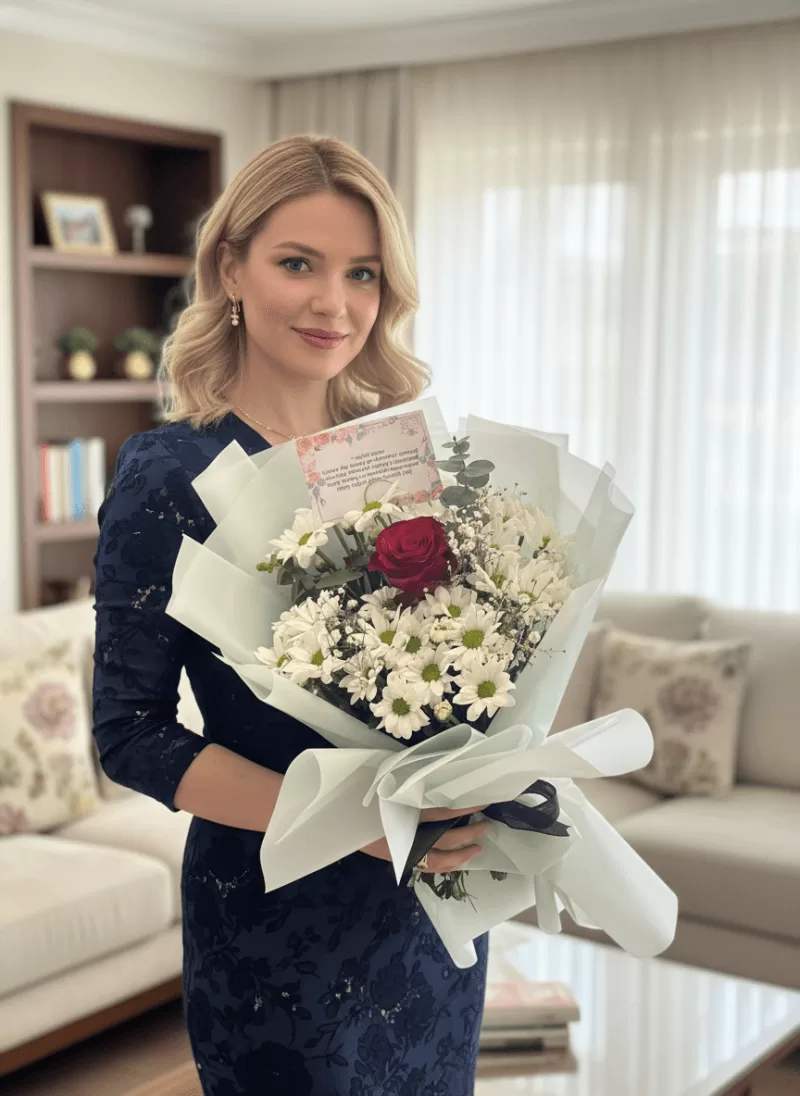 Zerafet – Tek Kırmızı Gül & Papatya Buketi