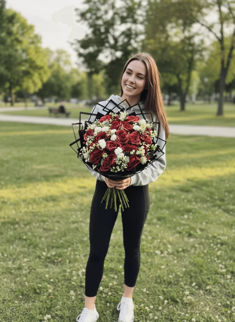 Zarif Kırmızı Gül Buketi Yapay