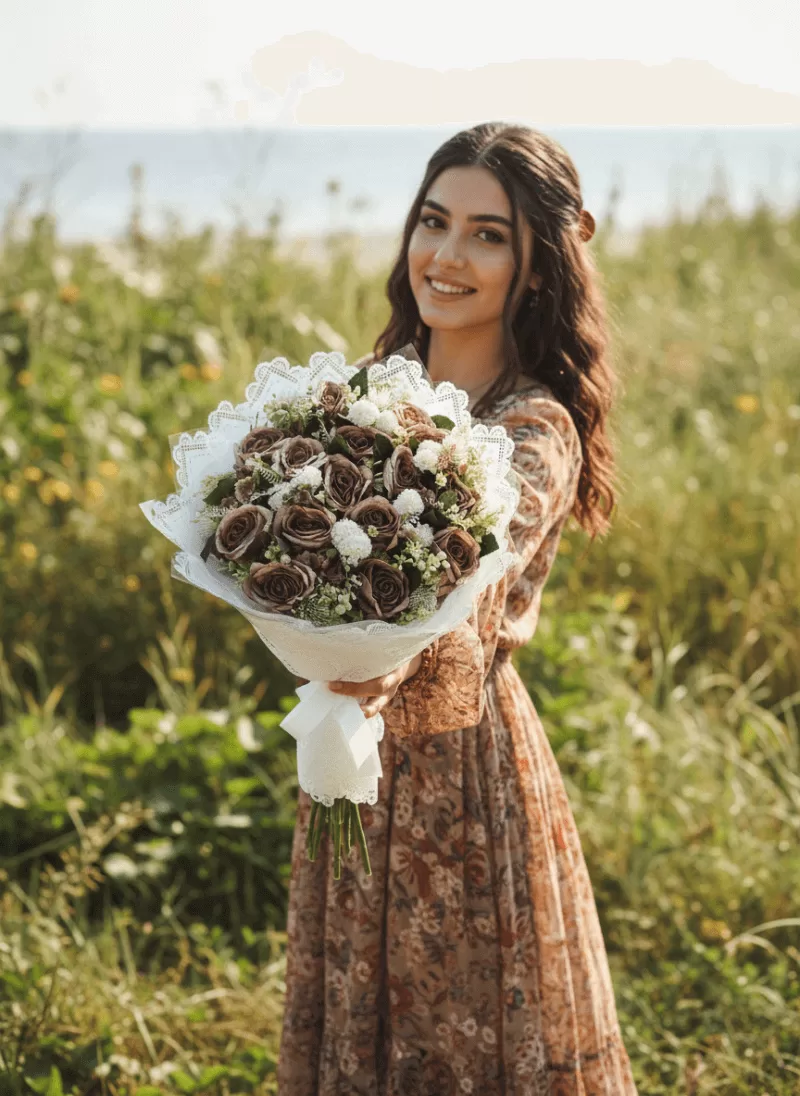 Kahverengi Gül Elegance Buketi