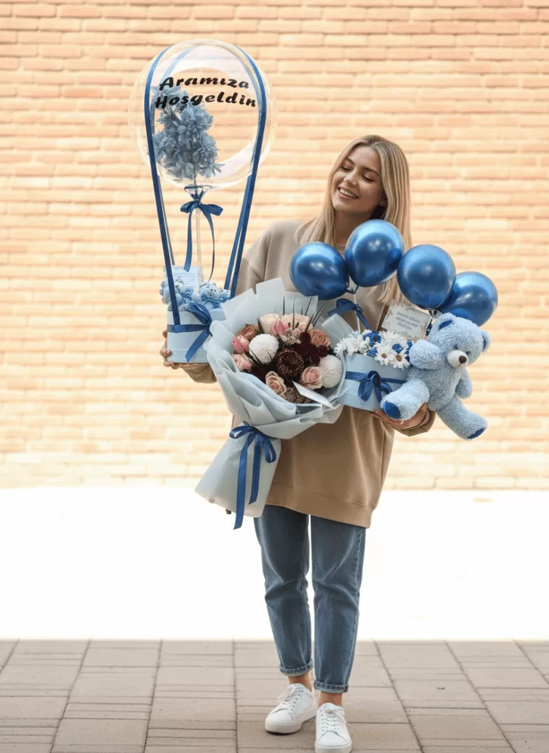 Mavi Balonlu Hoş Geldin Bebek Seti