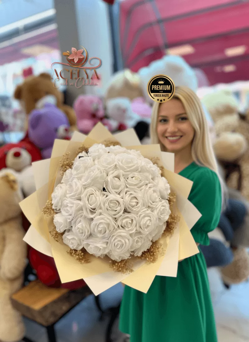 Beyaz Premium Gül Buketi – Masumiyet