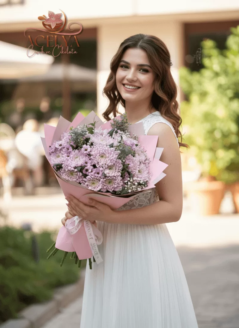 Lila Kasımpatı Zarif Gelin Buketi