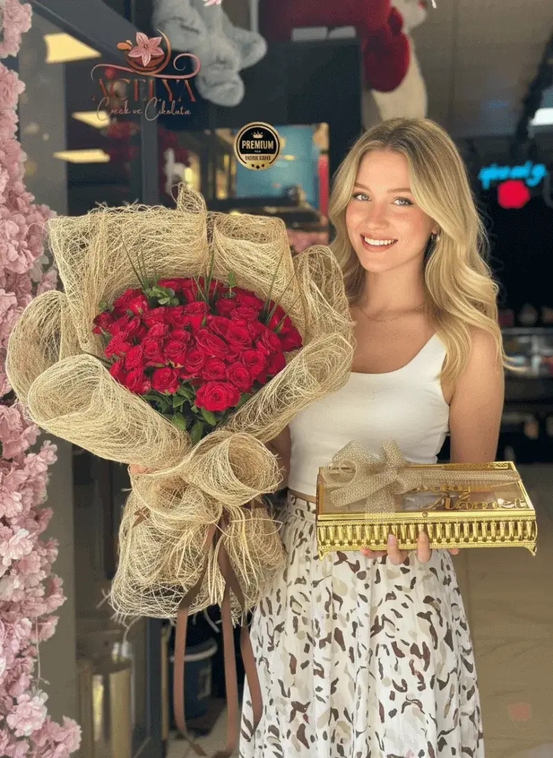 Gold File 50 Gül & Çikolata Seti