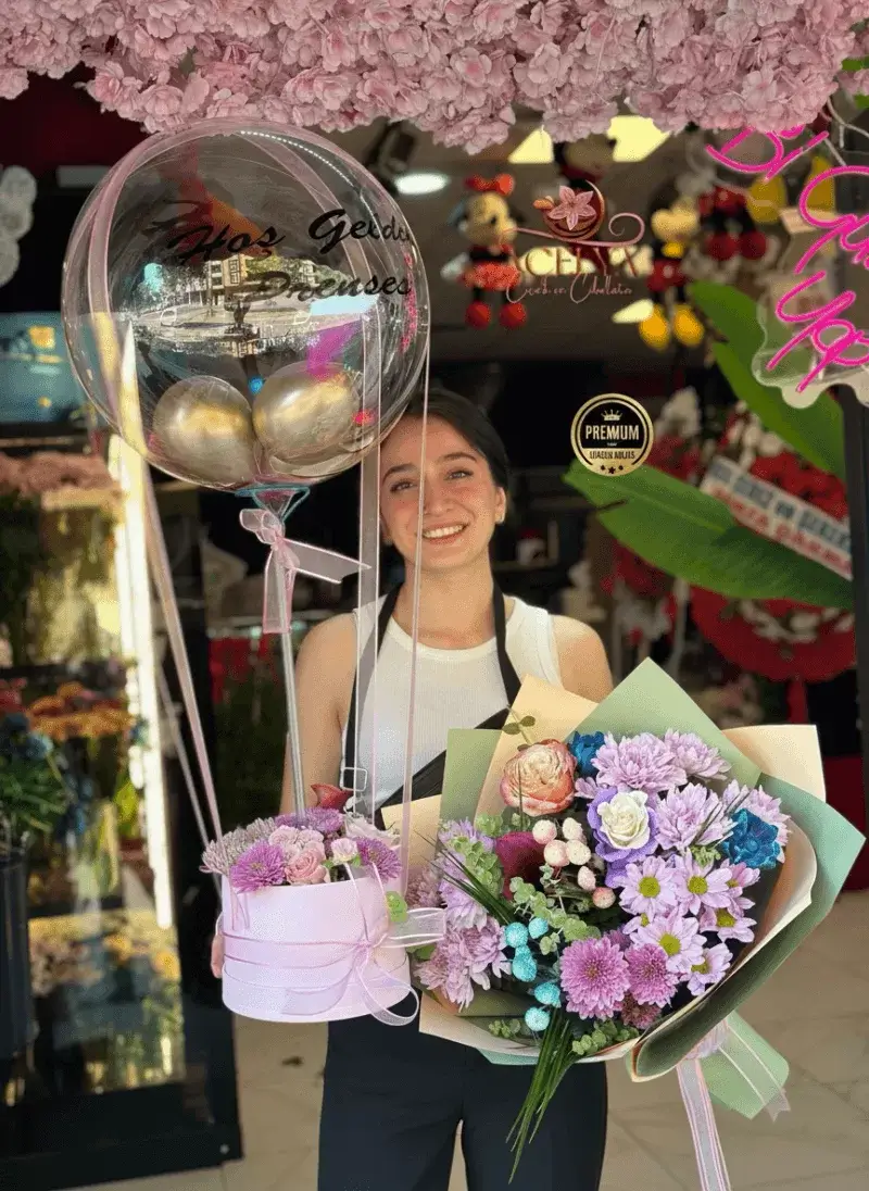 Balonlu Premium Çiçek Seti12 193955