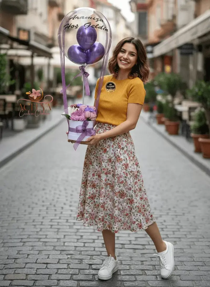 Balonlu Çiçek Kutusu