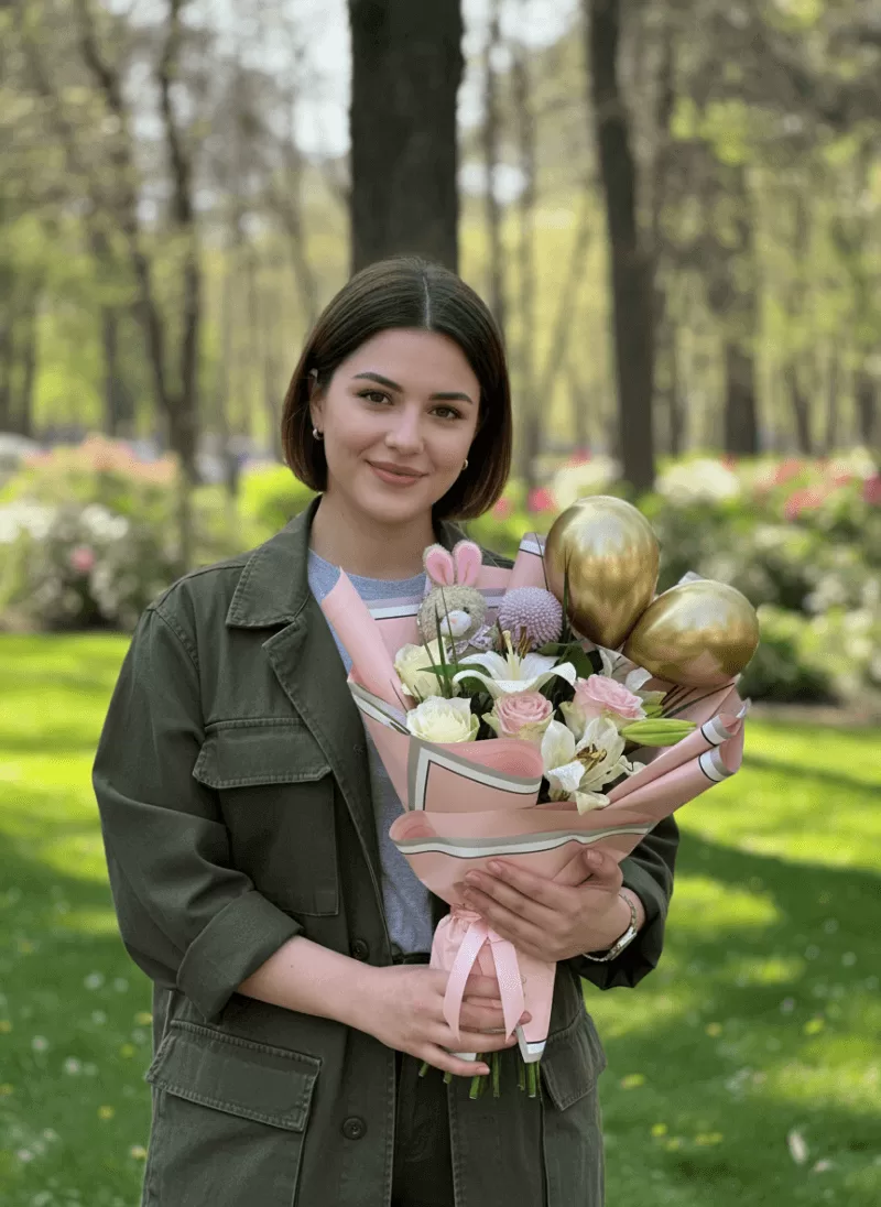 Altın Dokunuş Balonlu Özel Buket