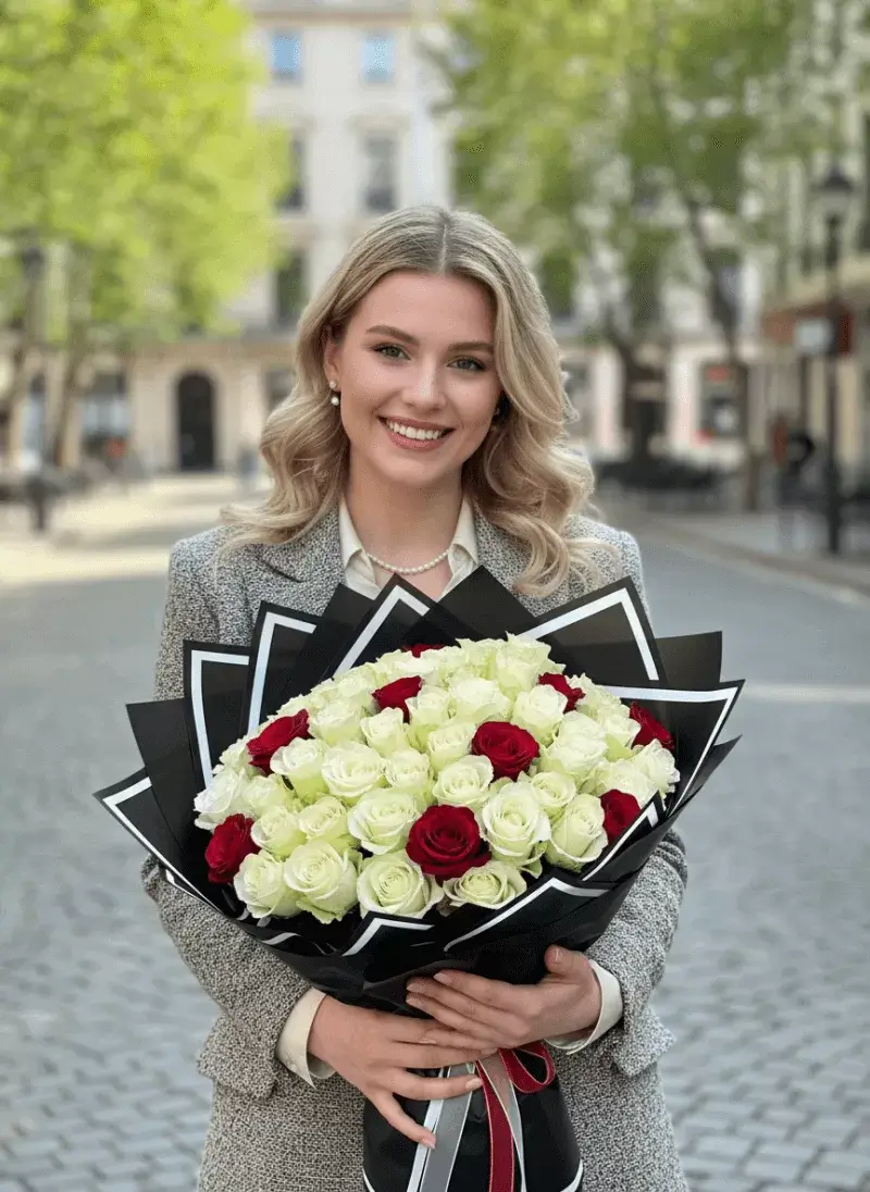 Klasik Aşk Kırmızı & Beyaz Gül Buketi