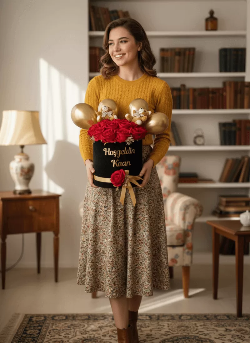 Hoş Geldin Kaan Ayıcıklı Gold Balonlu Kutu