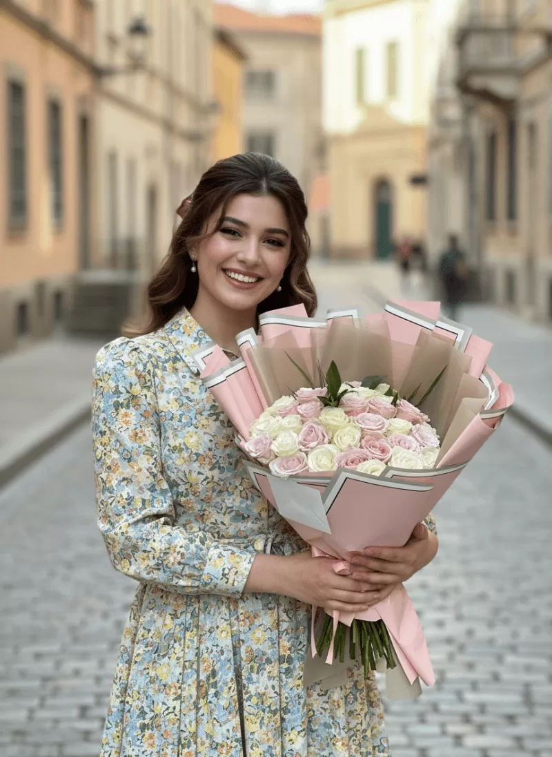 Pudra Şıklığı Pastel Gül Buketi