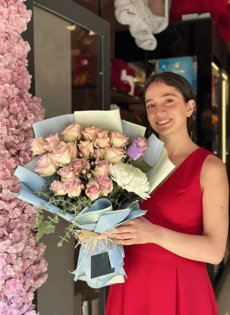 Pudra Gül & Okaliptus Özel Tasarım Buket