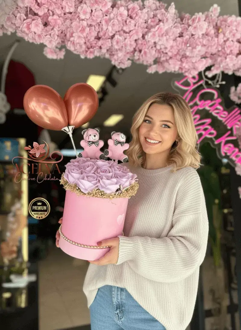 Pembe Gül Premium Silindir Kutu