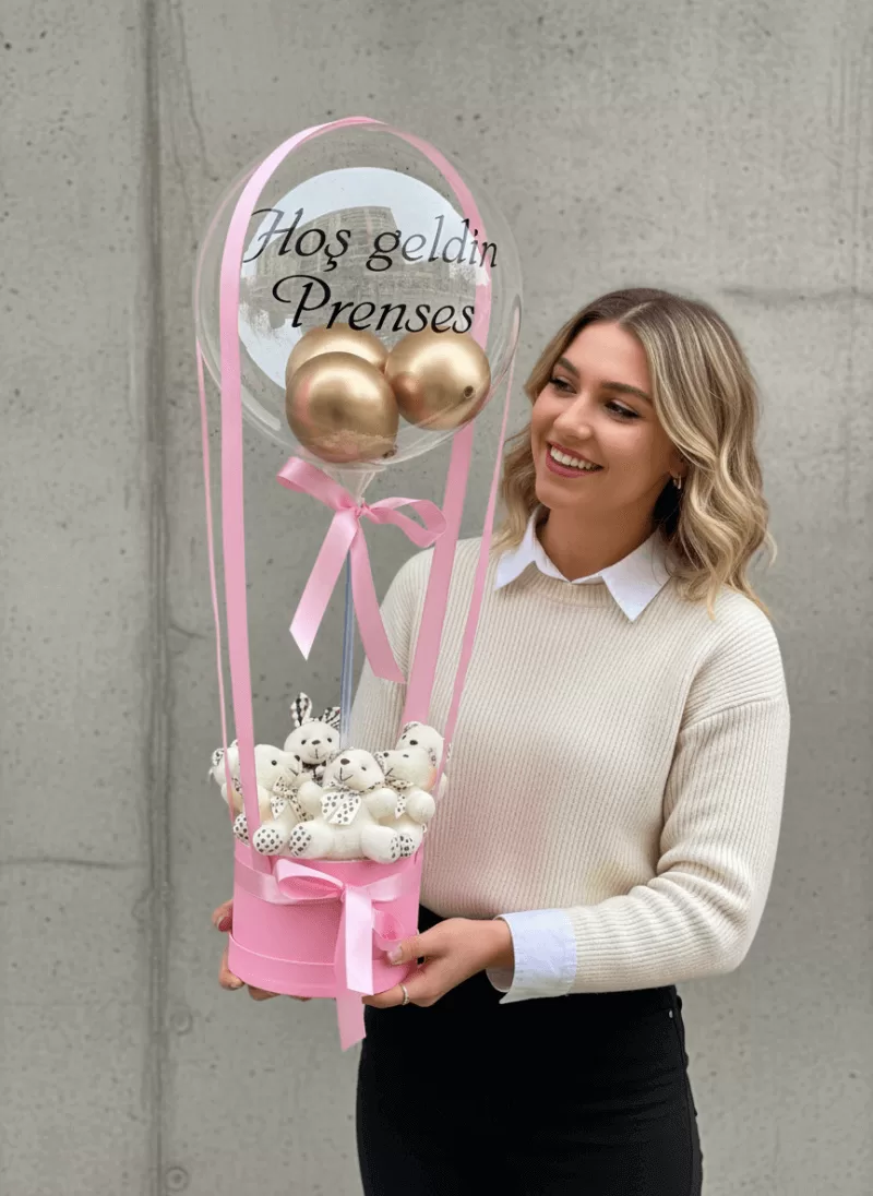 Hoş Geldin Prenses Balonlu Ayıcık Kutusu