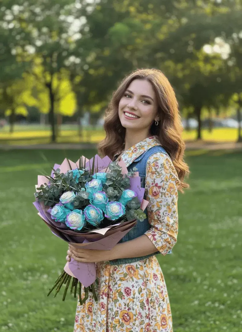 Turkuaz Renkli Özel Gül Buketi (Exotic Seri)