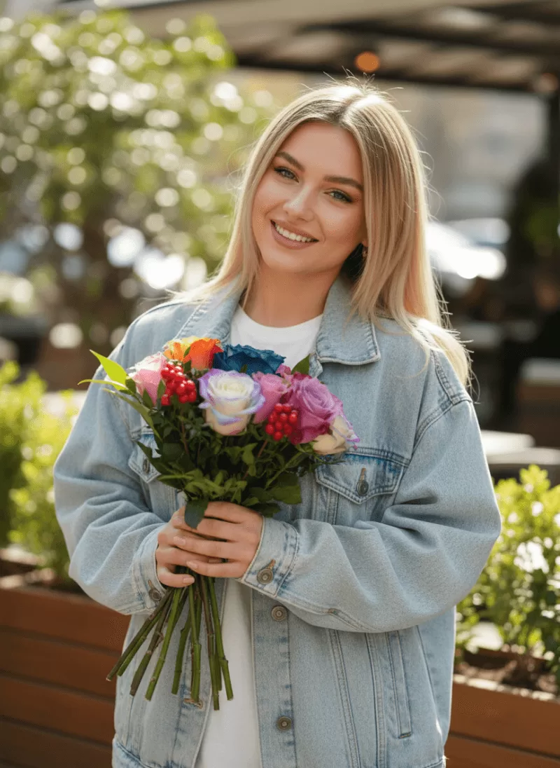 Renkli Güller El Buketi (Doğal Stil)