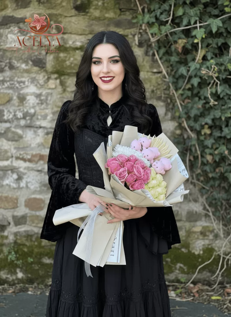 Soft Pembe Ayıcık & Gül Buketi