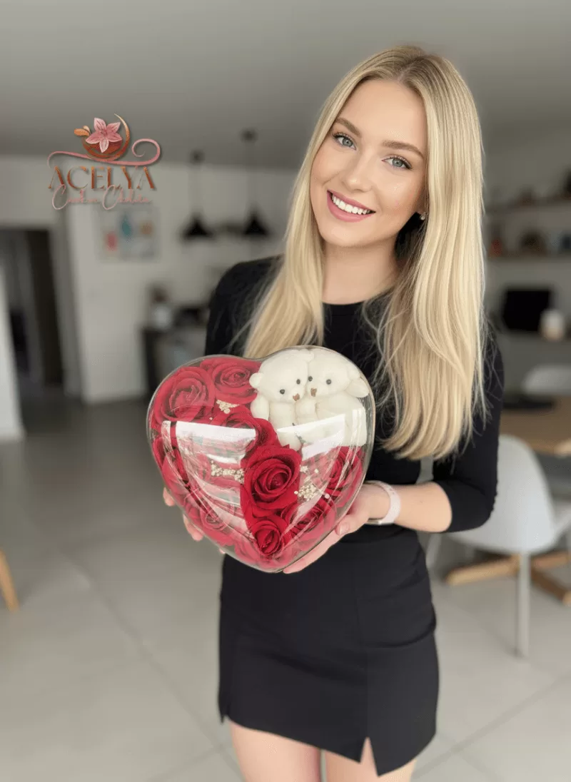 Ayıcık Gül Cam Kutuda