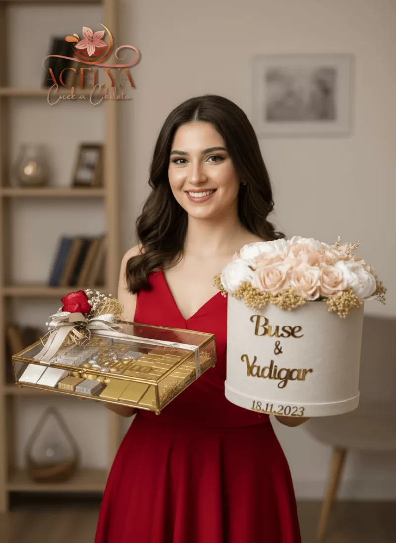 İsimli Özel Tasarım Çikolata & Silindir Gül Kutusu