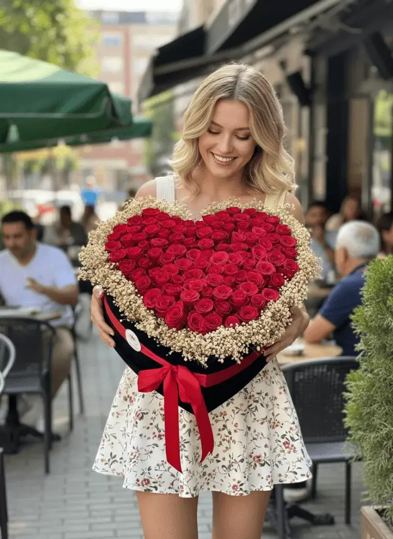 Dev Kalp Şeklinde Kırmızı Gül Aranjmanı