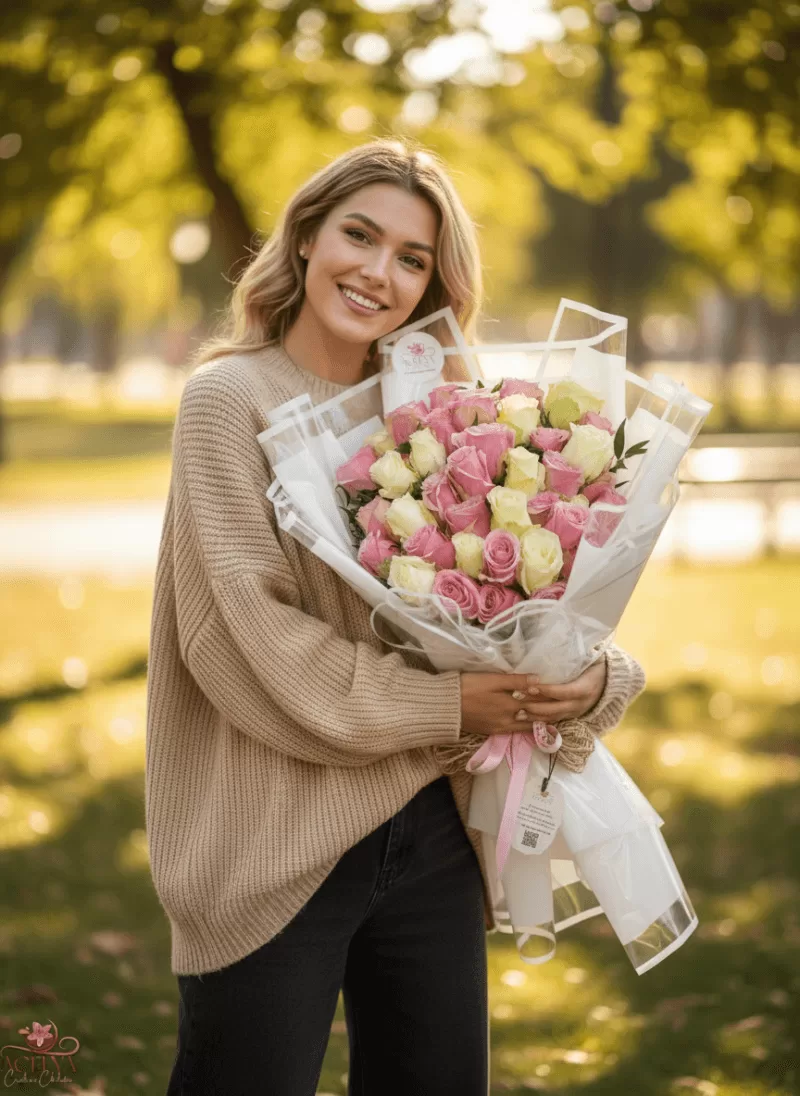 Pembe & Krem Gül Buketi (Soft Seri)