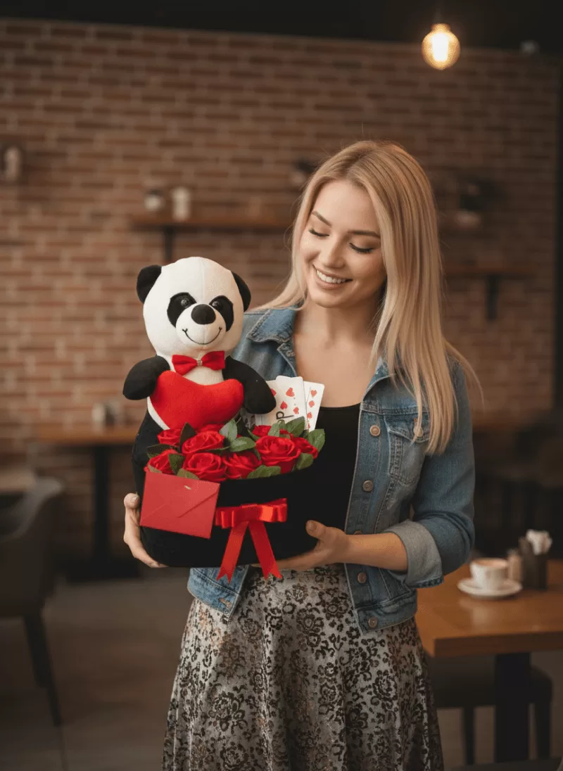 Pandalı Kırmızı Gül Kutusu