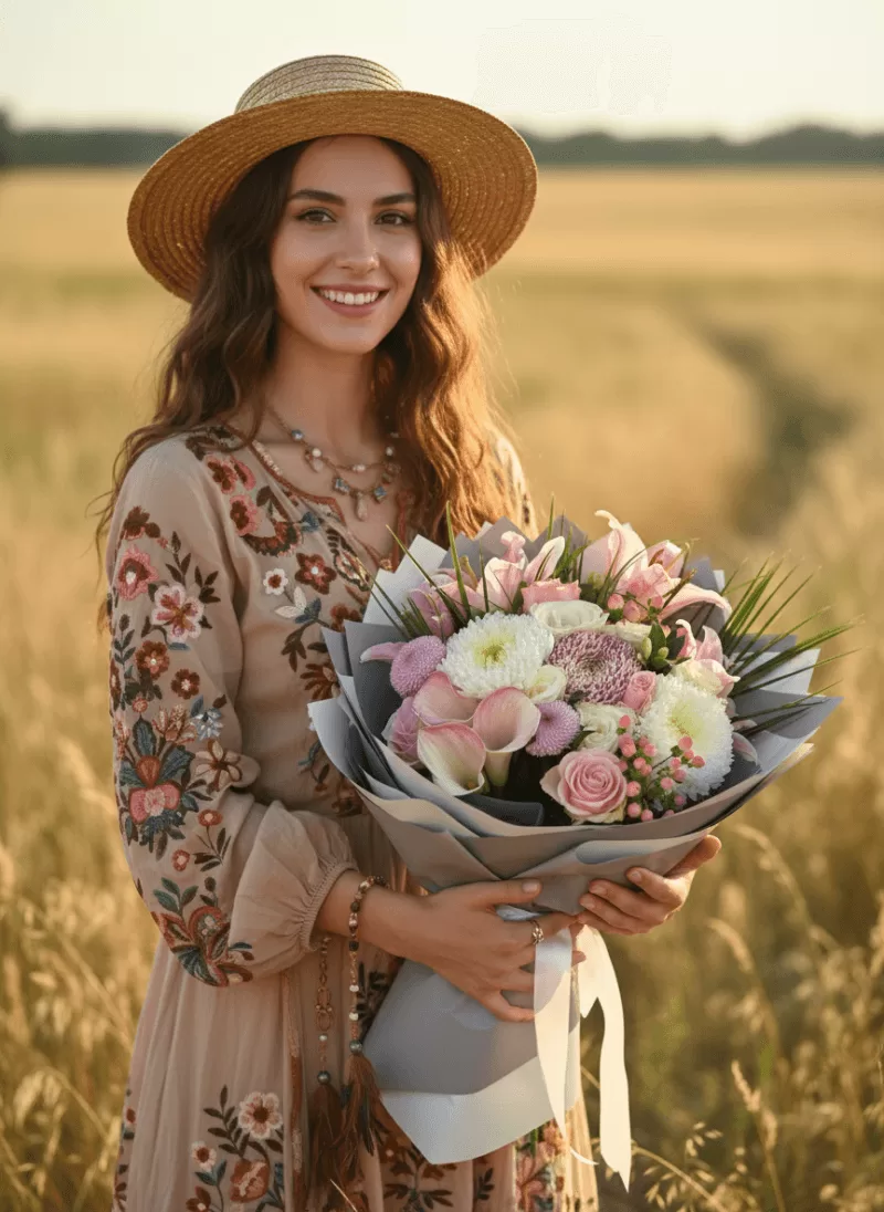 Bohem Tarz Pastel Bahar Buketi