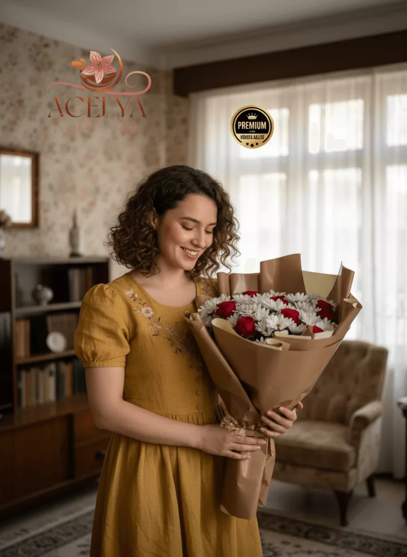 Zarif Papatya & Kırmızı Gül Buketi