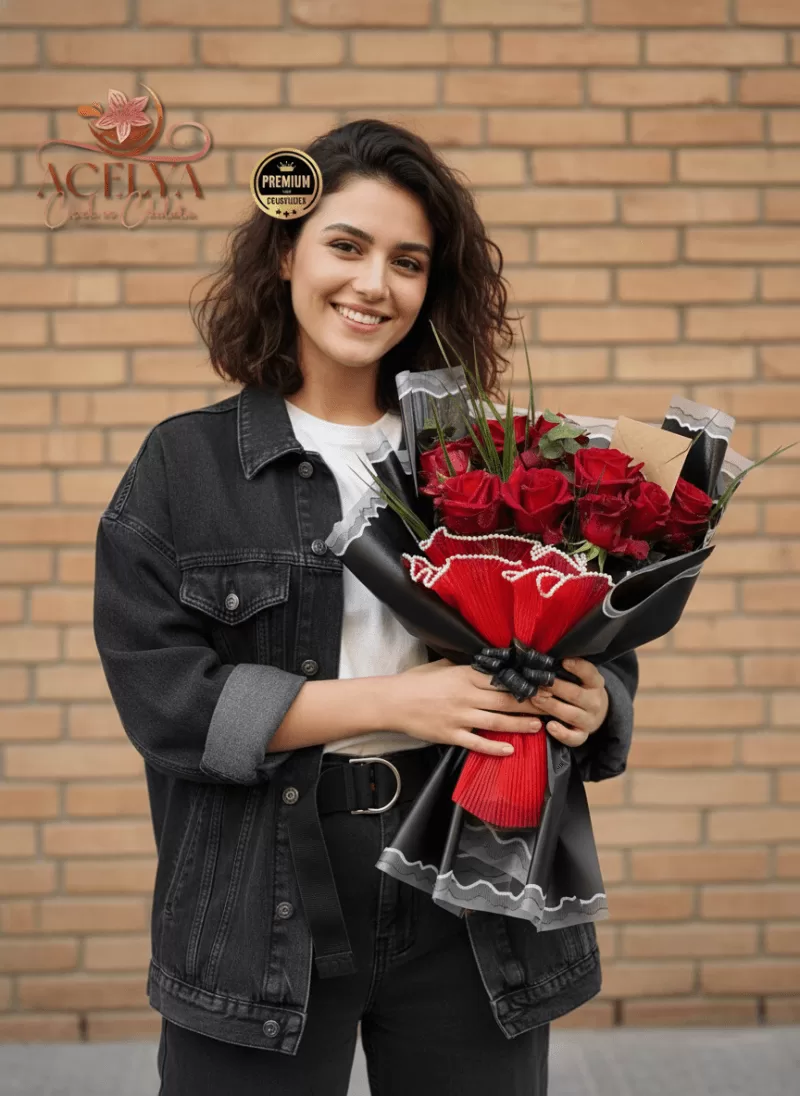 Premium Siyah Kırmızı Gül Buketi