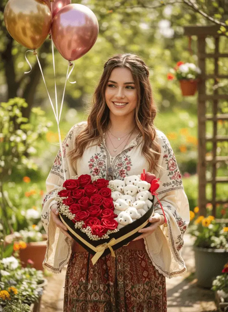 Kalpli Gül & Ayıcık Kutusu