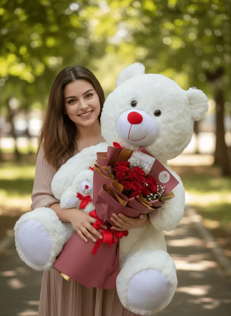 Dev Ayıcık & Kırmızı Gül Aşk Seti