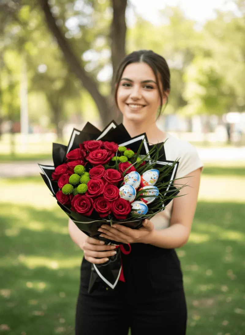 Kinder Sürprizli Kırmızı Gül Buketi