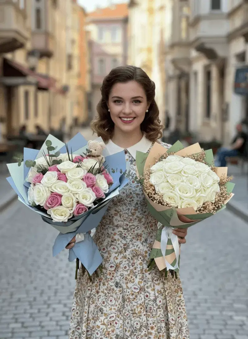 Saf Şıklık – Beyaz & Pudra Gül İkili Buket