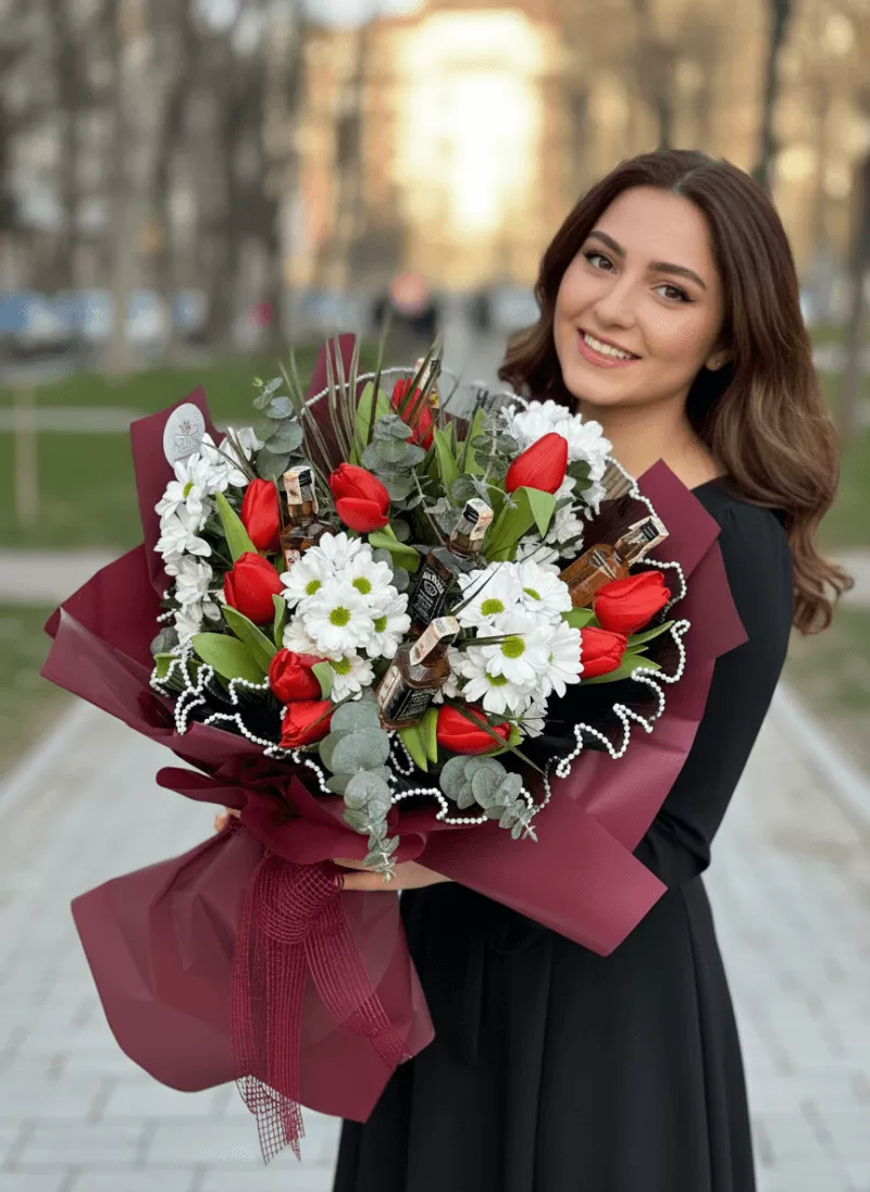 Bordo Zarafet – Laleli & Papatyalı Premium Buket