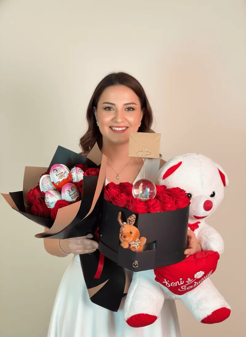 Aşk Sandığı – Ayıcıklı Kutu Gül & Sürpriz Seti