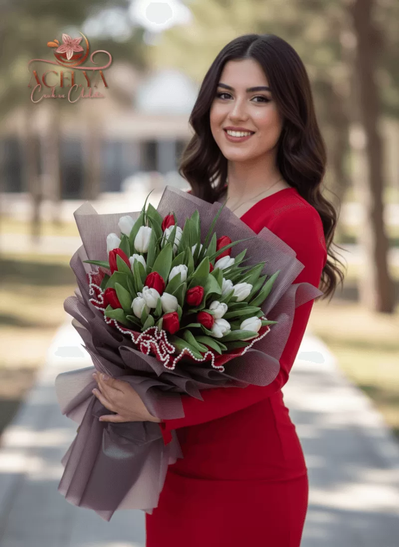 Zarif Bahar – Kırmızı & Beyaz Lale Buketi