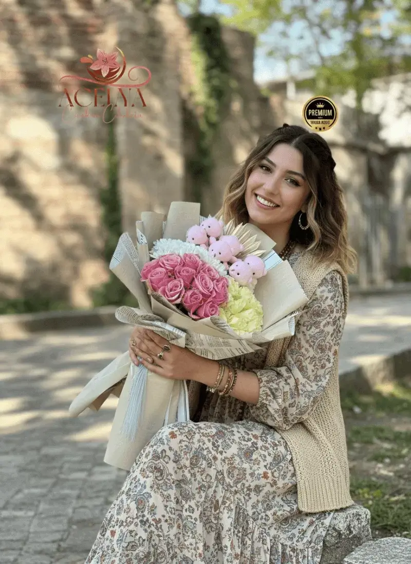 Ayıcıklı Pastel Gül Buketi (Premium Seri)