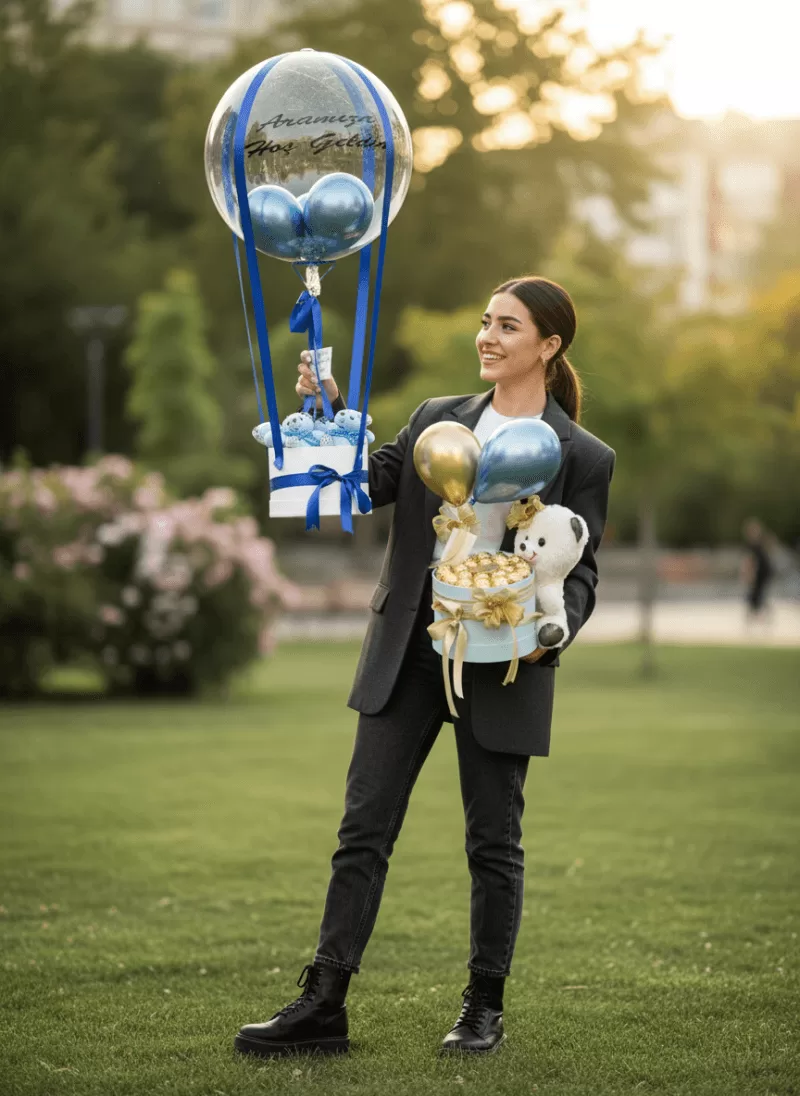 Hoş Geldin Minik – Balonlu Bebek Karşılama Seti (Mavi Seri)