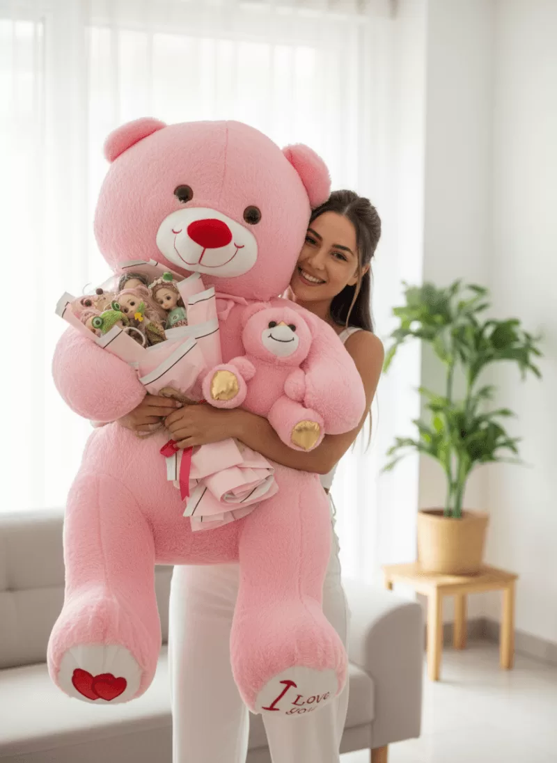 Pembe Rüya – Dev Ayıcık & Bebek Buketi Seti