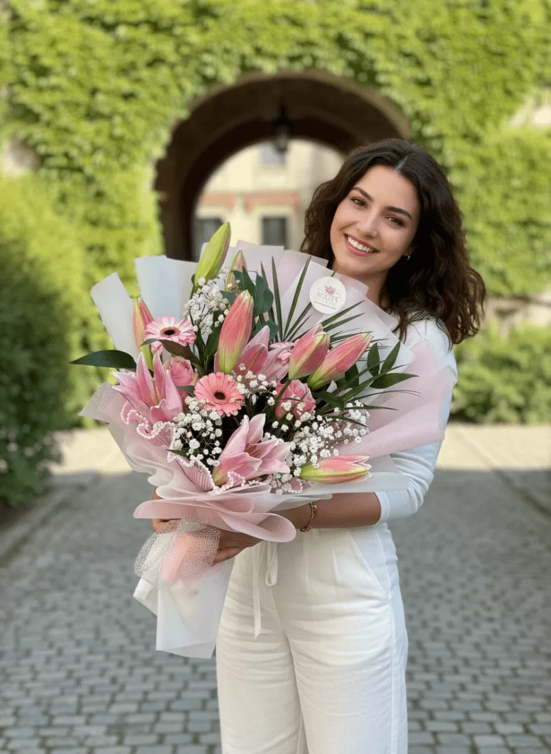 Pembe Lilyum & Gerbera Zarafet Buketi