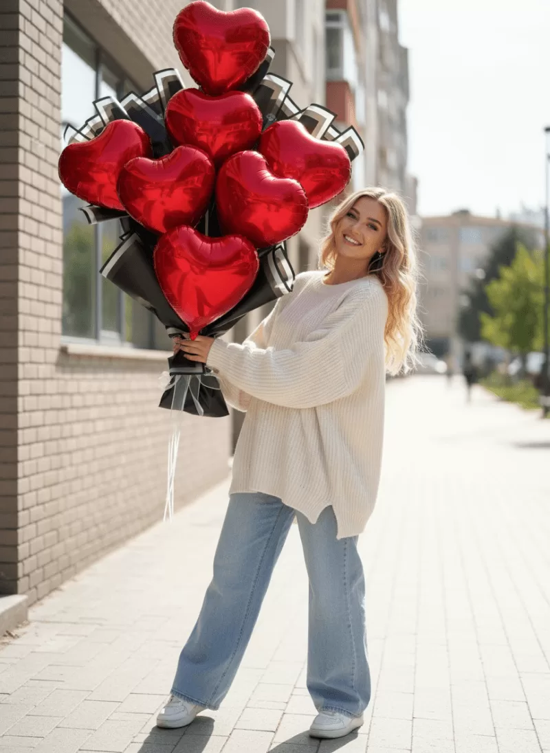 Aşkın Kalbi Kırmızı Balon Buketi