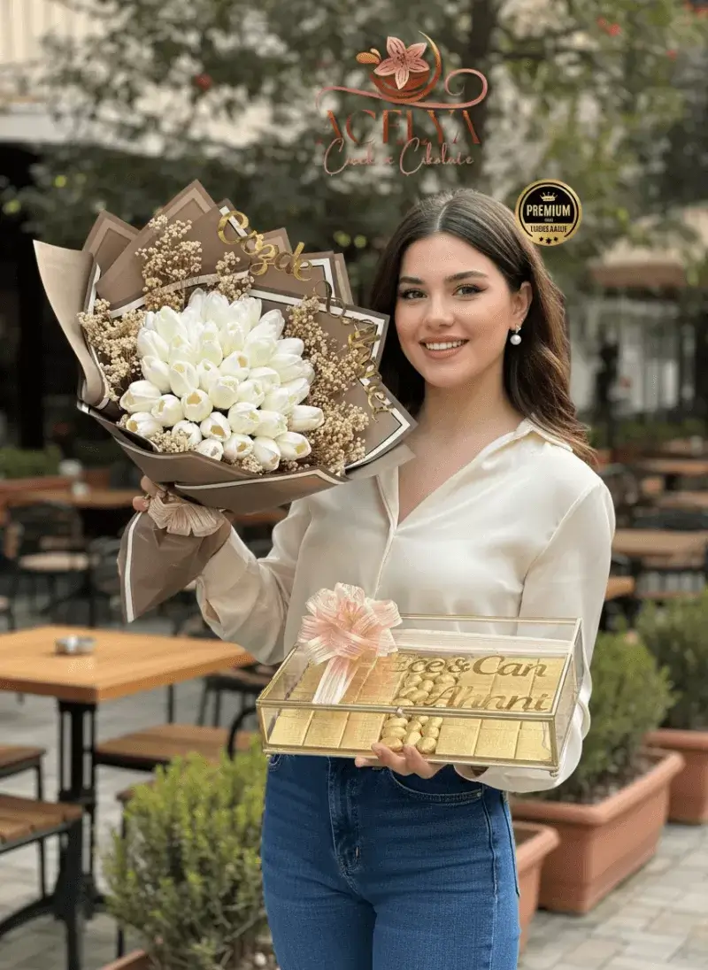 Beyaz Şıklık Çiçek & Çikolata Kutusu